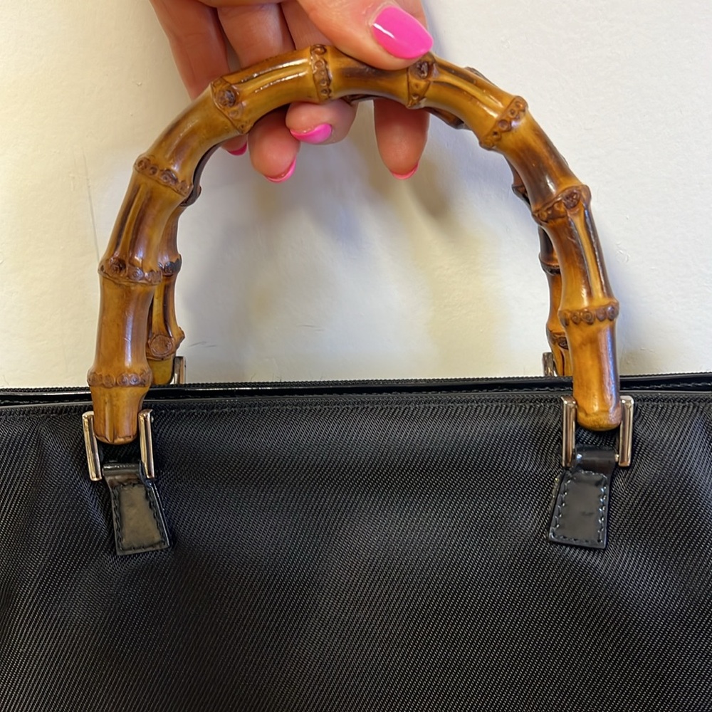 Vintage Gucci Black Tote Handbag with Bamboo Handles - Picture 6 of 12